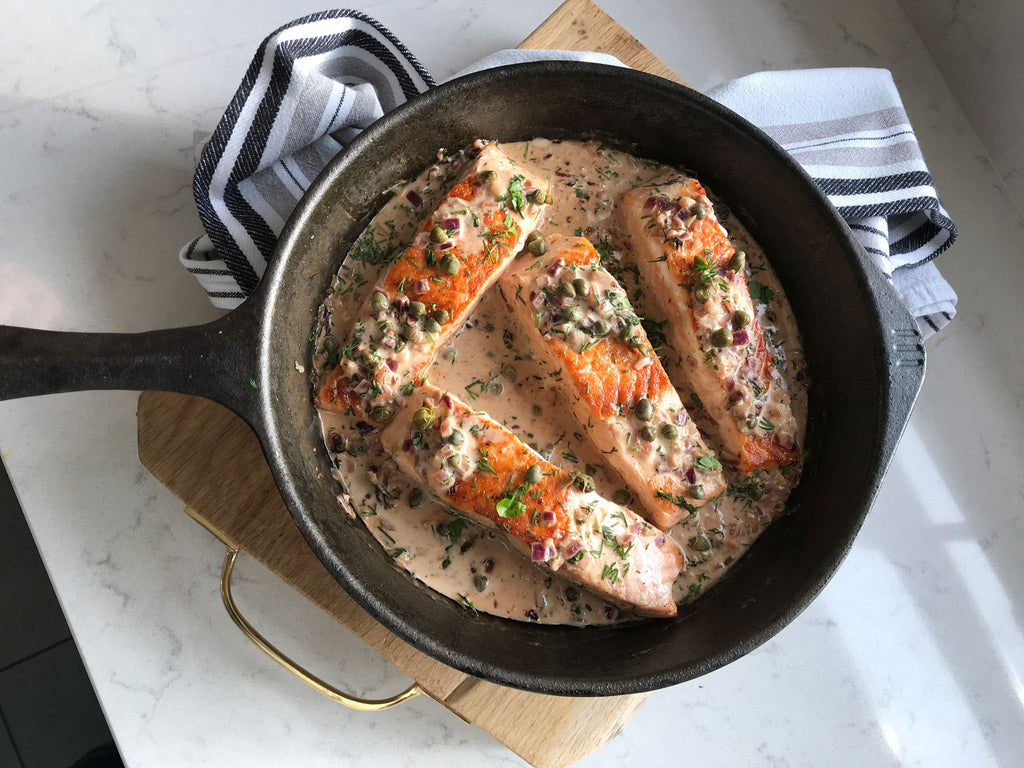 Recipe - Salmon Fillets with Creamy Herb and Caper Sauce